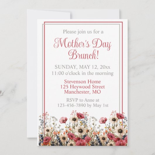 Spring Wildflower Waterverf Moederdag Brunch Kaart (Voorkant)