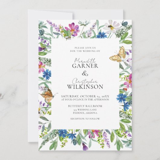 Spring Wildflower Wedding Kaart (Voorkant)