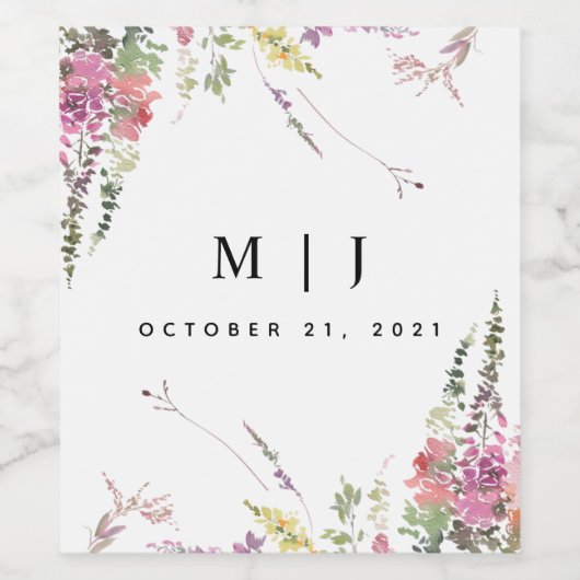 Spring Wildflower Wedding Wijn Etiket (Enkel label)