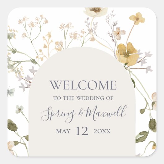 Spring Wildflower | Welkom bij White Wedding Vierkante Sticker (Voorkant)