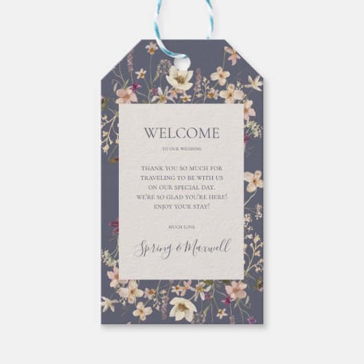 Spring Wildflower | Welkom Paarse bruiloft Dusty Cadeaulabel (Voorkant)