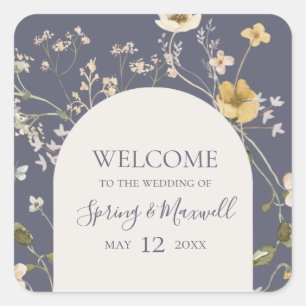 Spring Wildflower   Welkom Paarse bruiloft Dusty Vierkante Sticker