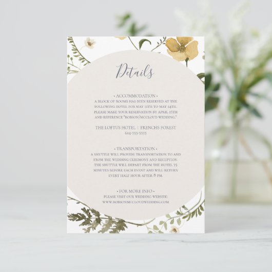 Spring Wildflower | White Details Enclosure Card Informatiekaartje (Staand voorkant)