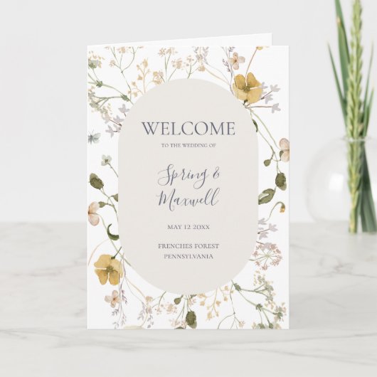 Spring Wildflower | White Folded Wedding Programme Programma (Voorkant)