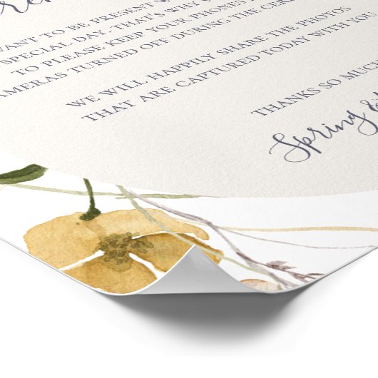 Spring Wildflower | White Unplugged Ceremony Sign Poster (Hoek)