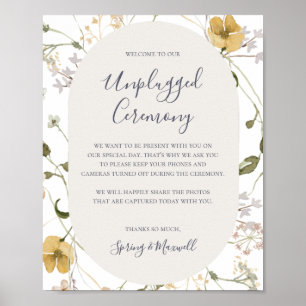 Spring Wildflower White Unplugged Ceremony Sign Poster