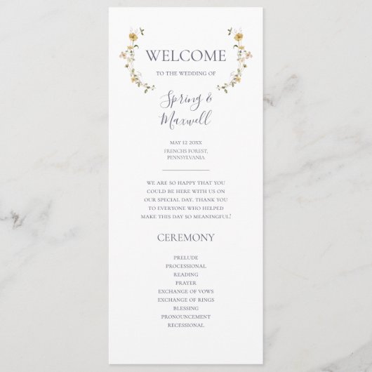 Spring Wildflower | White Wedding Programme Programmakaart (Voorkant)