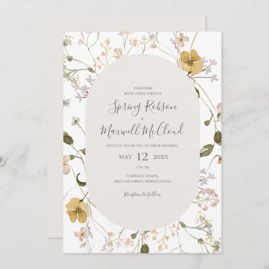 Spring Wildflower | Wit Casual huwelijk Kaart (Voorkant / Achterkant)