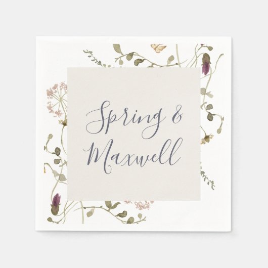 Spring Wildflower | Witte bruiloft Napkins Servet (Voorkant)