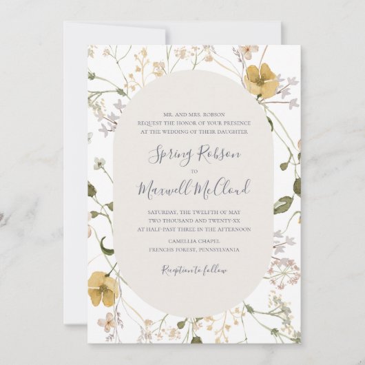 Spring Wildflower | Witte traditionele bruiloft Kaart (Voorkant)