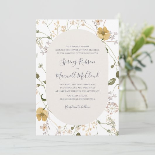 Spring Wildflower | Witte traditionele bruiloft Kaart (Staand voorkant)