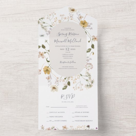 Spring Wildflower | Witte zegels en verzenden All In One Uitnodiging (Binnen)