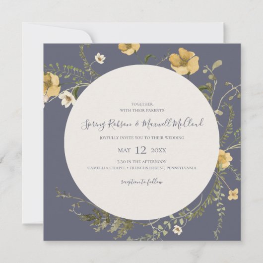 Spring Wildflower Wreath Paars Square Wedding Kaart (Voorkant)