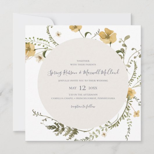 Spring Wildflower Wreath White Square Wedding Kaart (Voorkant)