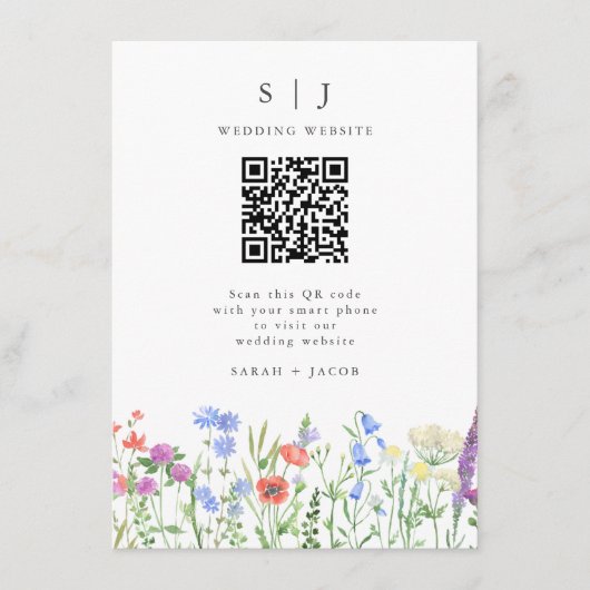 Spring WildflowerQR Code Bruiloft Informatiekaartje (Voorkant)