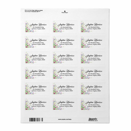 Spring Wildflowers Adresetiketten/Adresetiketten Etiket (Full Sheet)