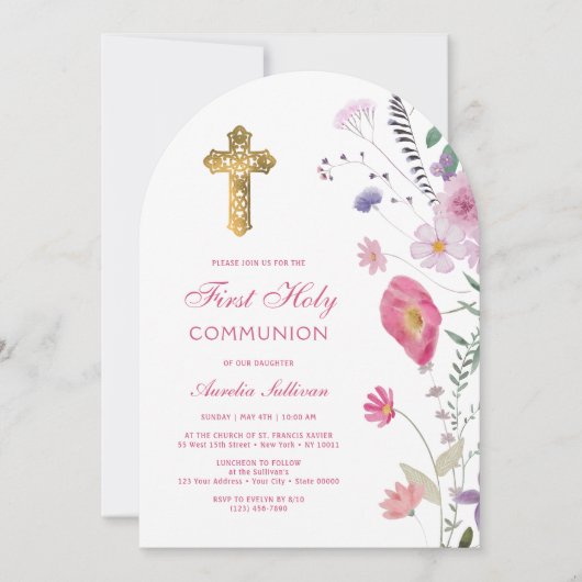 Spring Wildflowers Arch Eerste Communie Kaart (Voorkant)