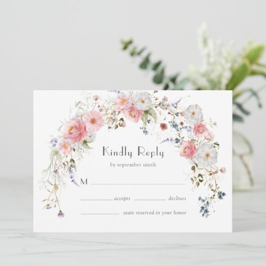 Spring Wildflowers Arch Roze Witte Huwelijk RSVP Save The Date (Staand voorkant)