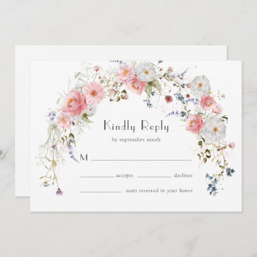 Spring Wildflowers Arch Roze Witte Huwelijk RSVP Save The Date (Voorkant / Achterkant)