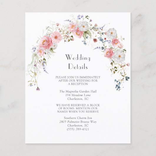 Spring Wildflowers Arch Roze Witte Trouwdetails (Voorkant)