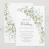 Spring Wildflowers Blauw Groen Huwelijk Kaart (Voorkant / Achterkant)