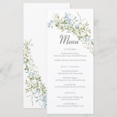 Spring Wildflowers Blauw Groen Huwelijk Menu (Voorkant / Achterkant)