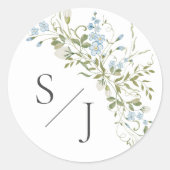 Spring Wildflowers Blauw Groen Huwelijk Ronde Sticker (Voorkant)