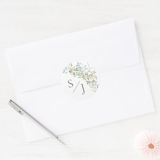 Spring Wildflowers Blauw Groen Huwelijk Ronde Sticker (Envelop)