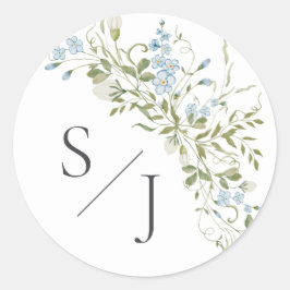 Spring Wildflowers Blauw Groen Huwelijk Ronde Sticker