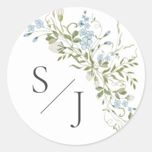 Spring Wildflowers Blauw Groen Huwelijk Ronde Sticker