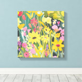 Spring Wildflowers | Bloemen Waterverf schilderij Canvas Afdruk (Insitu (Houten vloer))