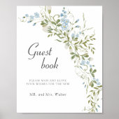 Spring Wildflowers Blue Green Wedding Guestbook Poster (Voorkant)