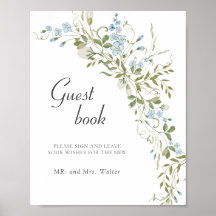 Spring Wildflowers Blue Green Wedding Guestbook