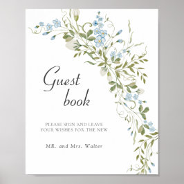 Spring Wildflowers Blue Green Wedding Guestbook Poster