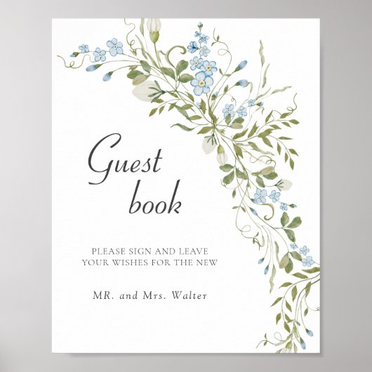Spring Wildflowers Blue Green Wedding Guestbook Poster (Voorkant)