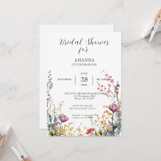 Spring Wildflowers Bruids Douche Uitnodiging (Voorkant / Achterkant in situ)
