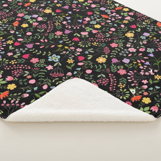 Spring Wildflowers Floral Design op zwart Sherpa Deken (3/4)