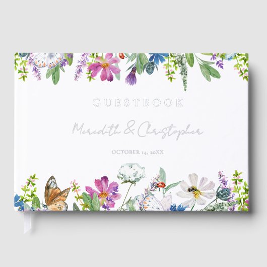Spring Wildflowers Huwelijk Echte Folie Gastenboek (Voorkant)