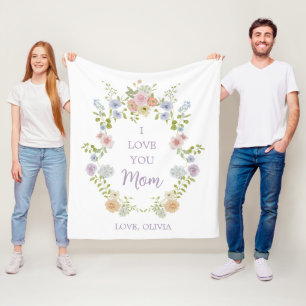 Spring Wildflowers Ik hou van je, mama Fleece Deken