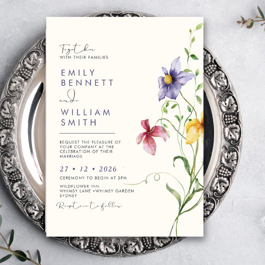 Spring Wildflowers Modern Boho Rustiek Huwelijk Kaart