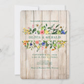 Spring Wildflowers on Wood Wedding Invitation  Kaart (Voorkant)