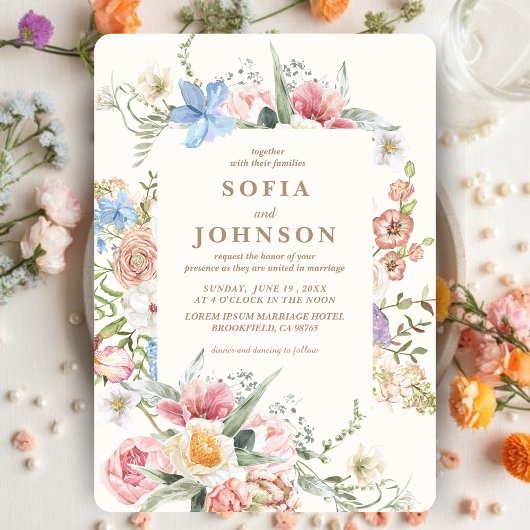 Spring Wildflowers Pastel Floral Garden Wedding Kaart