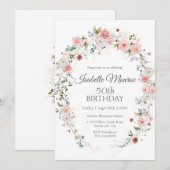 Spring Wildflowers Purple Pink 50th Birthday Kaart (Voorkant / Achterkant)