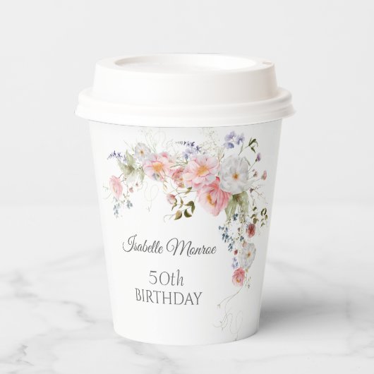 Spring Wildflowers Purple Pink 50th Birthday  Papieren Bekers (Voorkant)