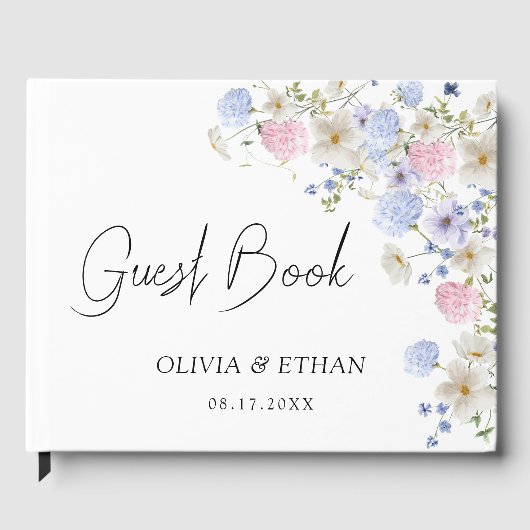 Spring Wildflowers Purple Pink Wedding Gastenboek (Voorkant)