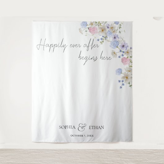 Spring Wildflowers Purple Pink Wedding Wandkleed (Voorkant)