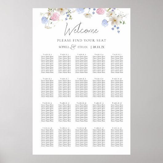 Spring Wildflowers Purple Wedding Seating Chart Poster (Voorkant)