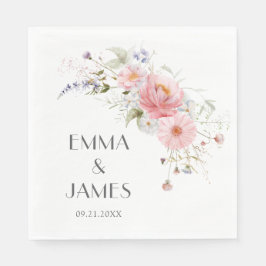 Spring Wildflowers Roze Witte Trouwservetten Servet