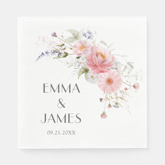 Spring Wildflowers Roze Witte Trouwservetten Servet (Voorkant)
