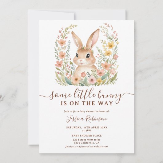 Spring Wildflowers Schattige Bunny Easter Baby sho Kaart (Voorkant)